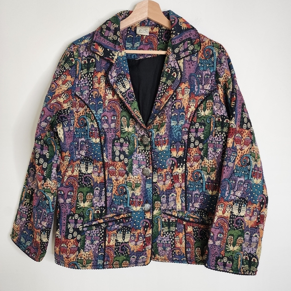 Parsley & Sage Jackets & Blazers - Parsley & Sage Colorful Cat Tapestry Blazer Jacket Large Grannycore Cottagecore